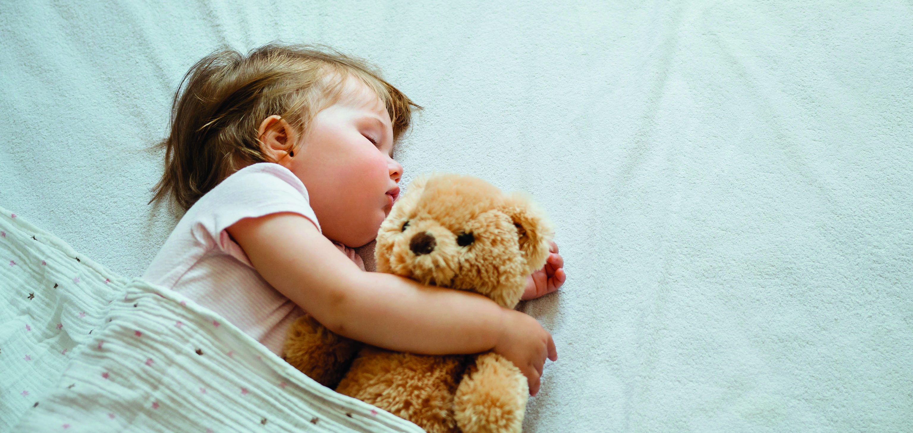 Enfant endormi avec une peluche ours